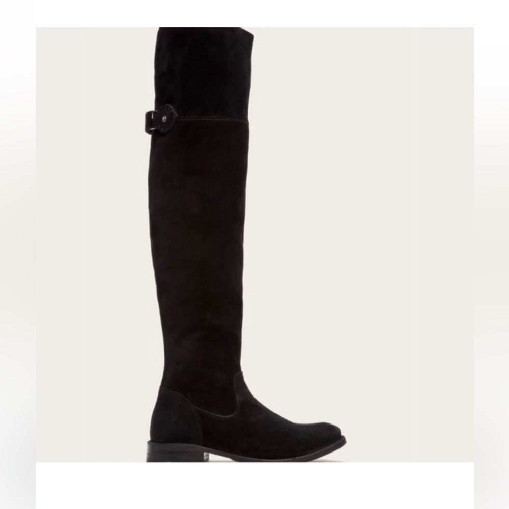 FRYE Shirley Sz 5.5 Over The Knee Black Suede 1” Block Heel  Boots Orig$500